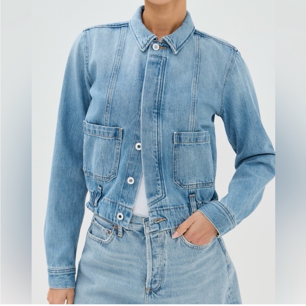 Favorite Daughter Blue Denim bomber Jacket size small